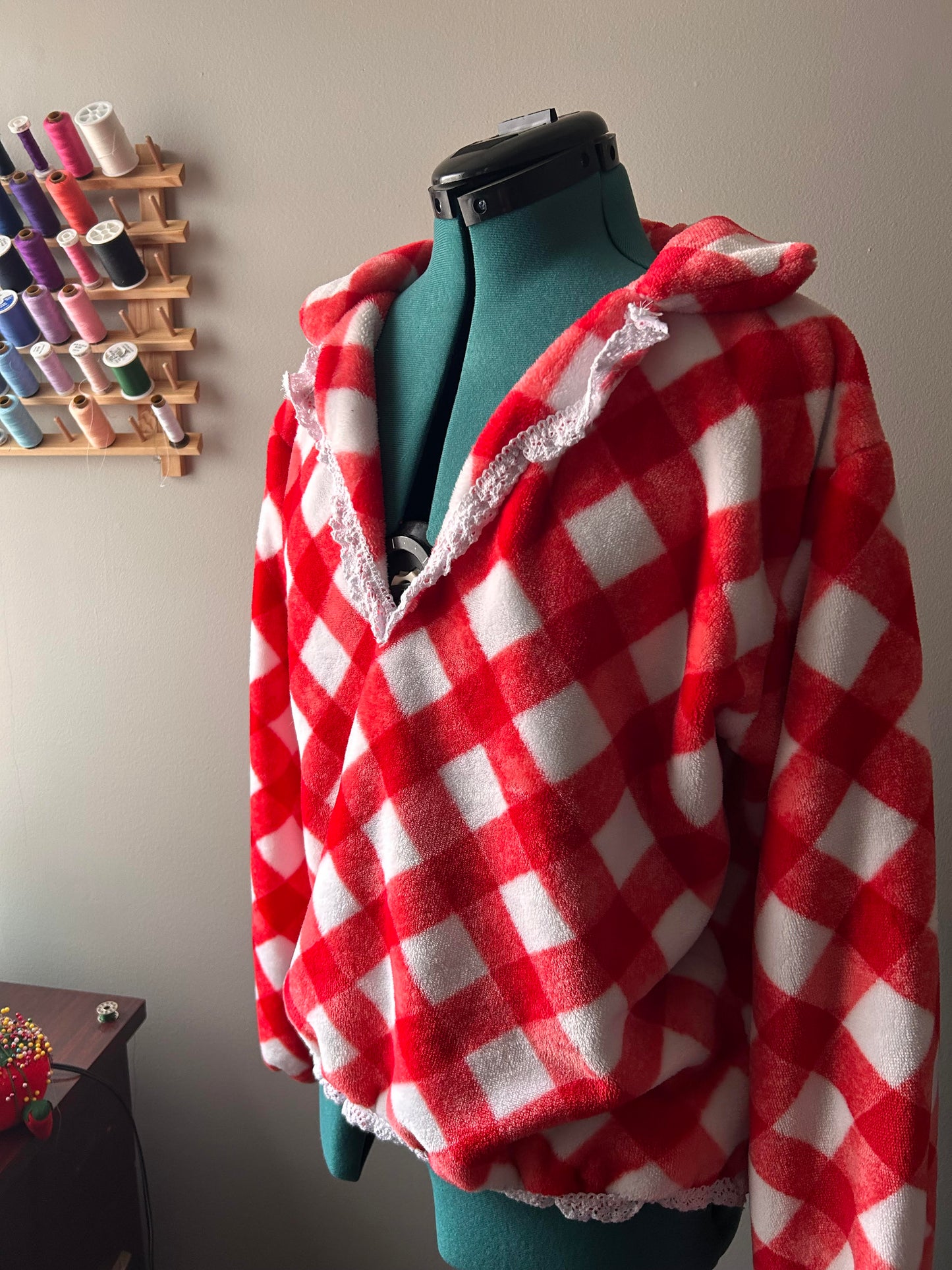 Fleece Gingham Pullover