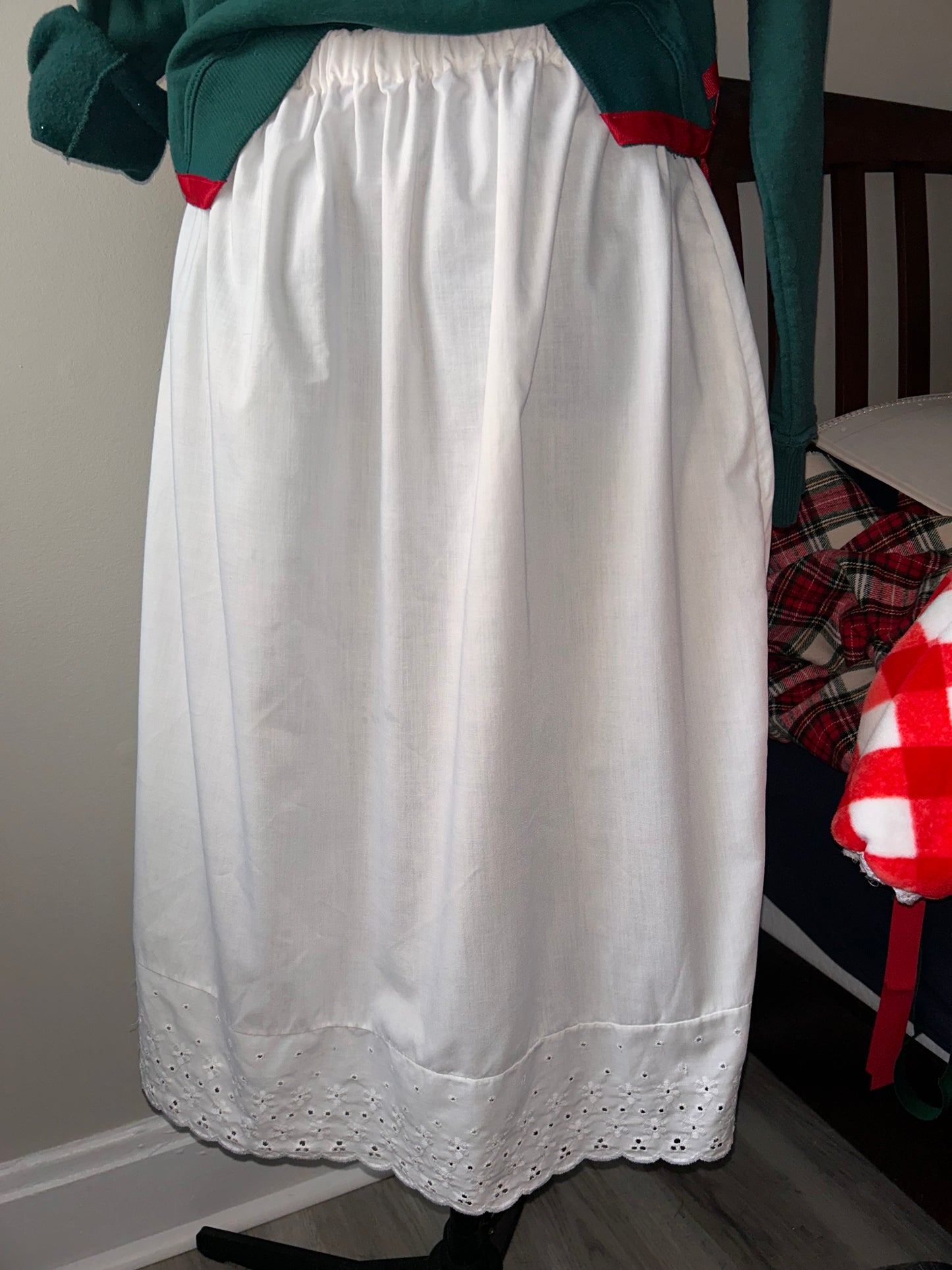 White Lace Trim Midi Skirt